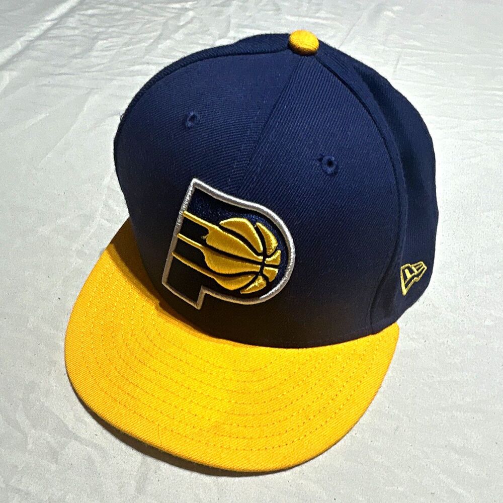 Indiana Pacers New Era 59FIFTY Fitted Hat Navy Blue Yellow Size 7 NBA Cap